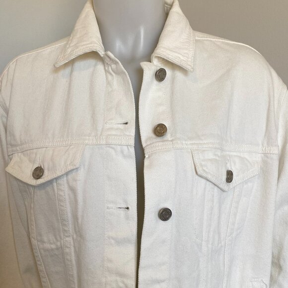 Women's White Cotton Jean Jacket Never Worn - Picture 2 of 8